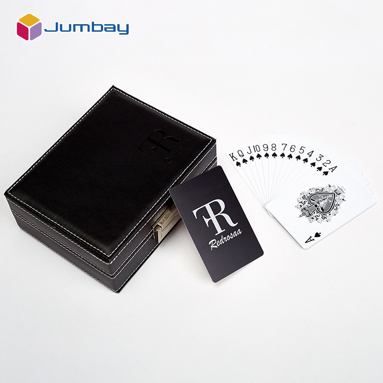 Unique design promotional wooden leather playing cards case top quality pvc plastic poker card