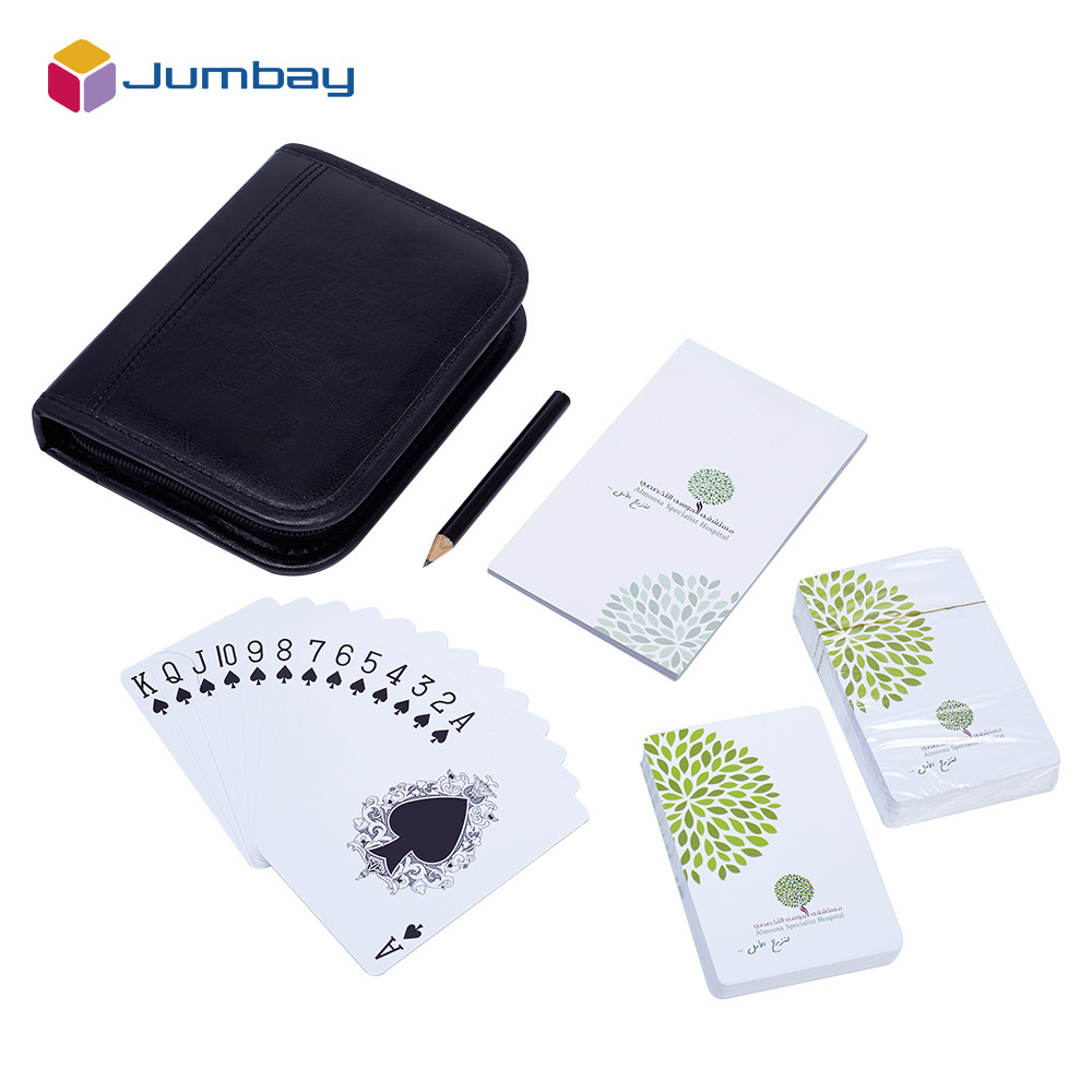 Custom 100 Plastic English Playing Cards 150 Cards With Tray Plastic And Leather Card Holder