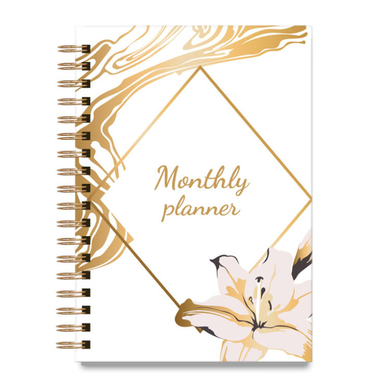 161*212mm weekly Planner This English foreign trade book A5 coil book gold double spiral monthly planner journal notebook