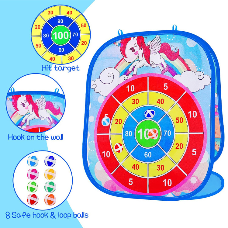 Foldable Pop Up Pop-up Outdoor Game Sets Sticky Balls Dart Board Bean Bag Toss Game 2 in 1 for Kids