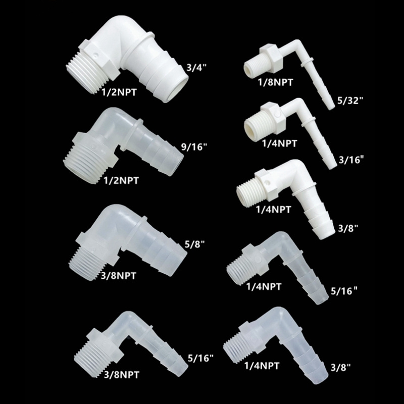 1/8NPT 1/4NPT 3/8NPT 1/2NPT Elbow Male Thread Plastic Connector Hose Barbed Fittings Threaded Hose Fitting