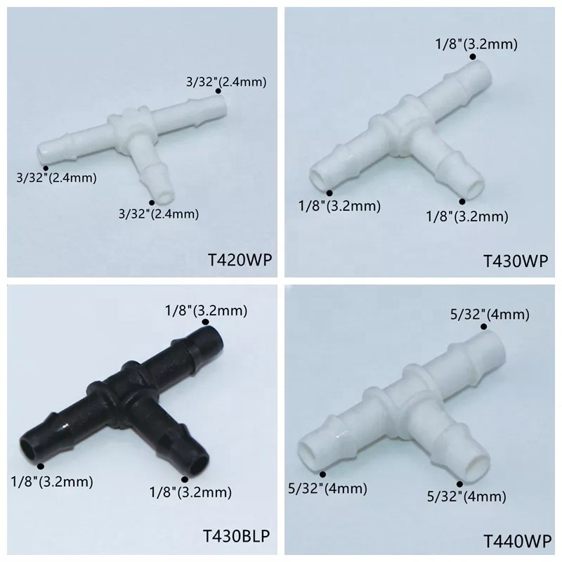 Factory T Shaped 1.6mm to 12.7mm Equal Plastic 3 Ways Hose Tube Barbed Reducing Tee Connector