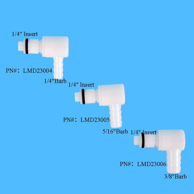 LMD230 Medical CPC Type Plastic Connectors Valved Elbow Quick Disconnect Couplings to Barbed Fittings