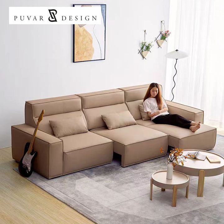 Modern simple leather functional sofa living room remote control intelligent electric sofa bed