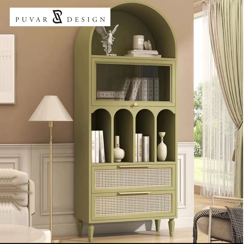 American solid wood light luxury bookshelf side cabinet retro arch decorative cabinet