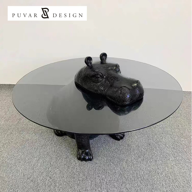 Modern minimalist living room home furniture tempered glass coffee table Hippo tea table