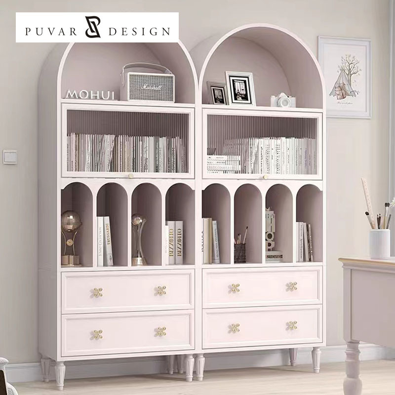 American solid wood light luxury bookshelf side cabinet retro arch decorative cabinet