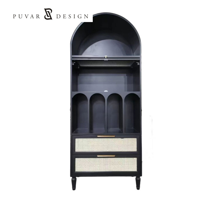 American solid wood light luxury bookshelf side cabinet retro arch decorative cabinet