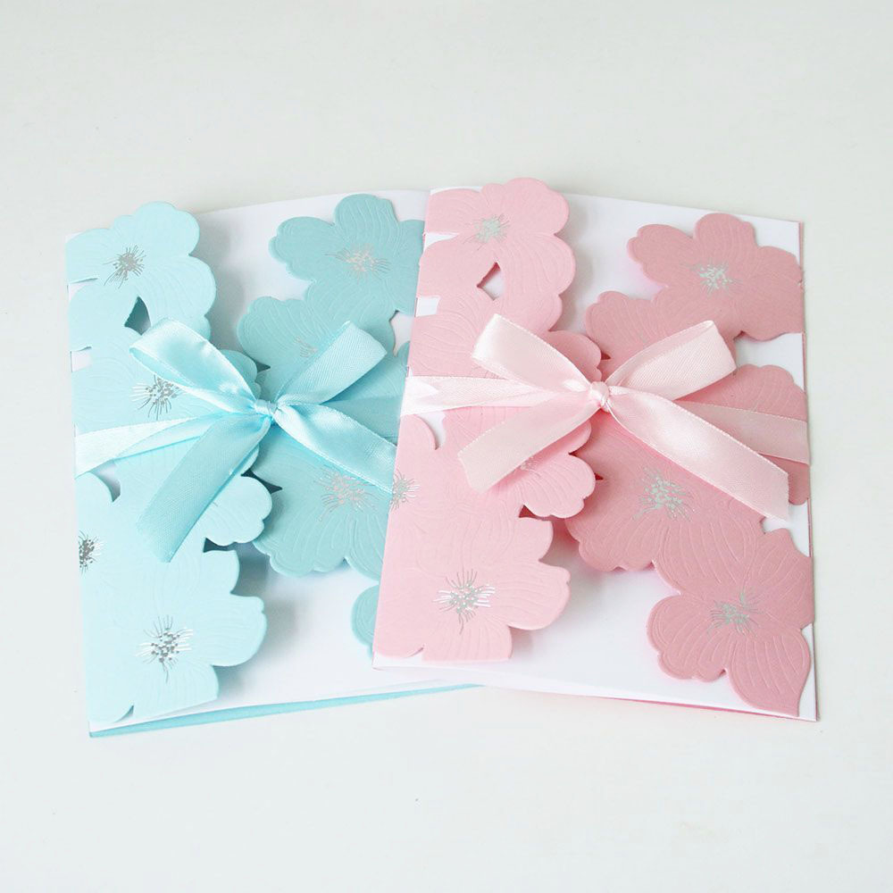 New Arrival Blue Pink Greeting Card Silver Stamping Wedding Card Invitation Laser Cut Wedding Invitations