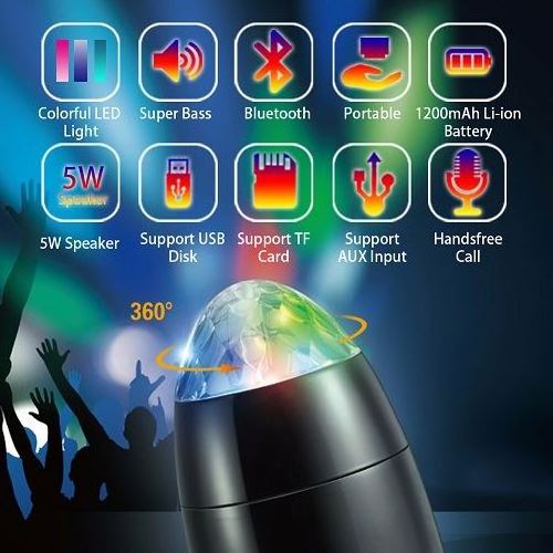 Wireless Party Lights Strobe Crystal Magic Ball Lights with USB Charging Disco Ball DJ Light Bluetooth Speaker