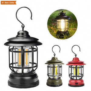 Jumon Portable Camping Light Outdoor Lighting Retro Lantern for Camping Equipment Vintage Tent Lamp LED Work USB Recharge Light