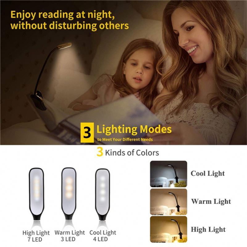 Jumon LED Mini Brightness Levels Liseuse Book Light for Reading in Bed Rechargeable Long Lasting Clip On Reading Light