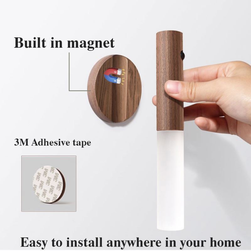 Jumon LED USB Wireless Wood Stick Night Light Warm Motion Sensor Lamp Magnetic Corridor Cabinet Wardrobe Motion Sensor Light