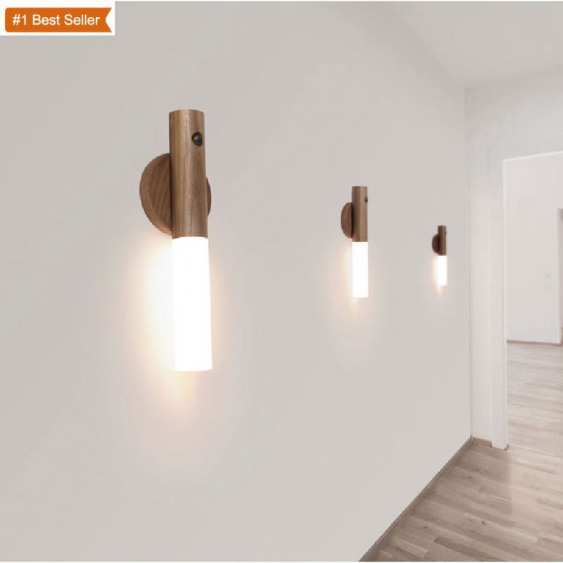 Jumon LED USB Wireless Wood Stick Night Light Warm Motion Sensor Lamp Magnetic Corridor Cabinet Wardrobe Motion Sensor Light