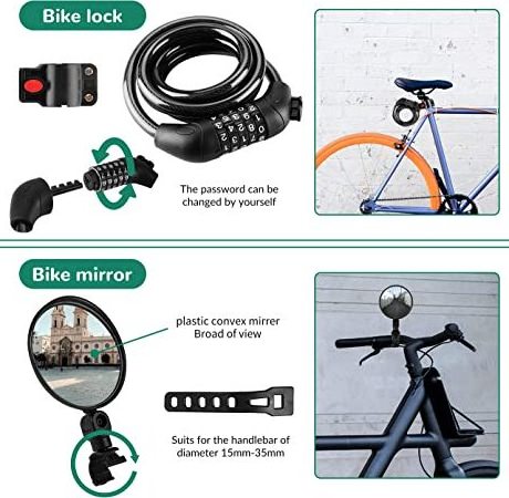 Istaride Bike Frame Bag Light Set Lock Bike Water Bottle Cage Bell Mirrors for Adult Kids Road Mountain Bicycle Accessories