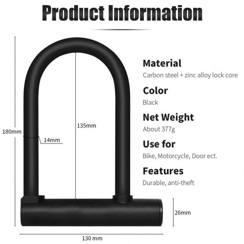 Istaride Bicycle U Lock Heavy Duty High Security Shackle Bicycle Lock Sturdy Anti-Theft Bike Lock