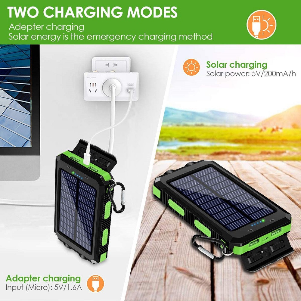 Jumon 10000mAh Portable Charging Powerbank Three Battery Chargeur Solaire Strong LED Light Solar Power Bank