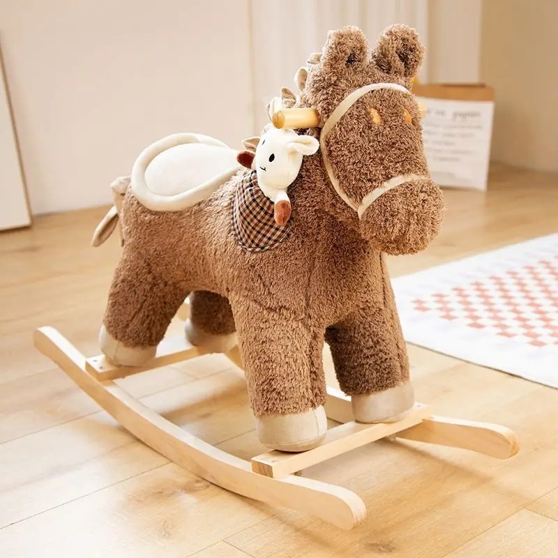 Istaride Baby Rocking Horse Rocking Chair Solid Wood Toys Children's Plush Pony Rocking Horse