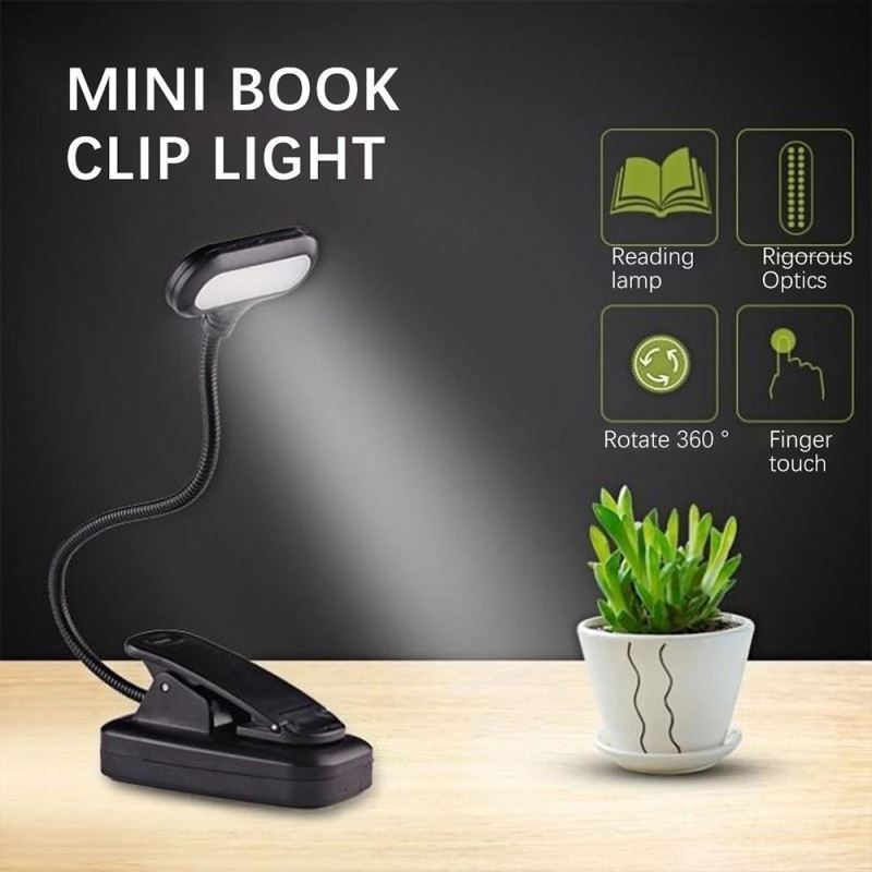 Jumon LED Eye Protection Book Night Light Adjustable Mini Clip-On Study Desk Lamp Battery Powered Flexible Bedroom Reading Light