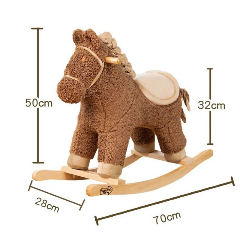 Istaride Baby Rocking Horse Rocking Chair Solid Wood Toys Children's Plush Pony Rocking Horse