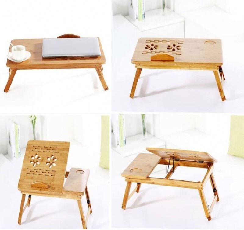 Jumon Bamboo Flower Lap Tray with Adjustable Legs Foldable Breakfast Serving Bed Tray Lap Desk