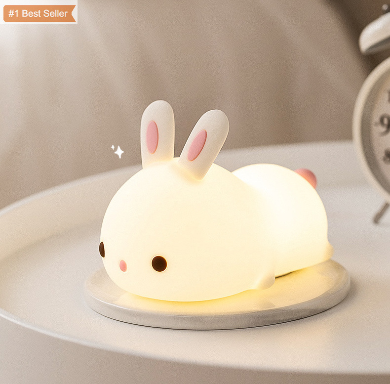 Jumon Cute Gift for Kids Children Cartoon Lamp Creative Rabbit Silicone Night Light LED Lamp