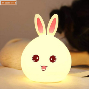 Jumon Rabbit Lamp Children Baby Whale Animal Silicone Bedside Multicolor Touch Sensor Tap LED Battery Opera Night Lights