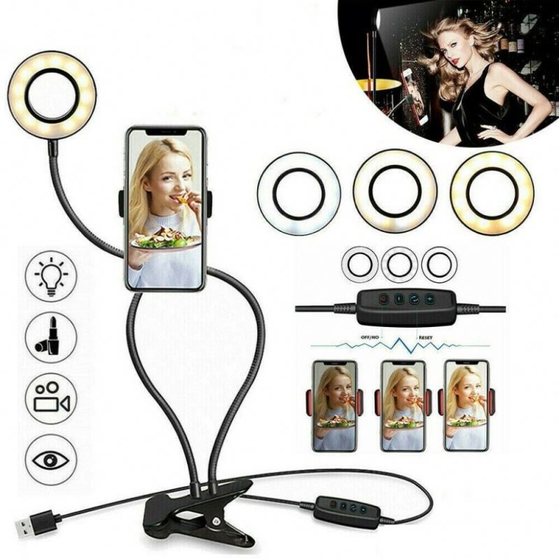 Jumon 2 in 1 Led Selfie Ring Light Desk lamp Selfie Light With Cell Phone Holder dial head 2in1 clip on ring light