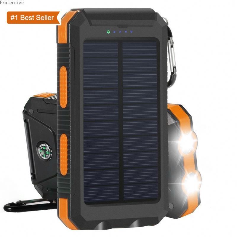 Jumon 10000mAh Portable Charging Powerbank Three Battery Chargeur Solaire Strong LED Light Solar Power Bank