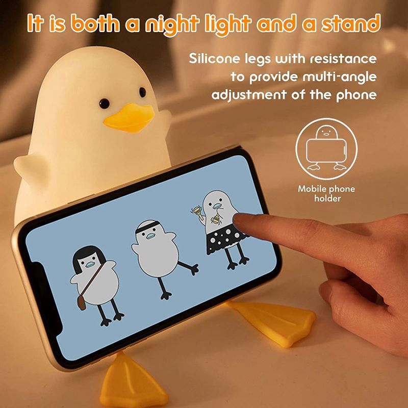 Jumon Bedroom Soft Light Sleeping Bedside Lamp Silicone Pat Table Lamp Mobile Phone Holder Children Duck Small Night Light