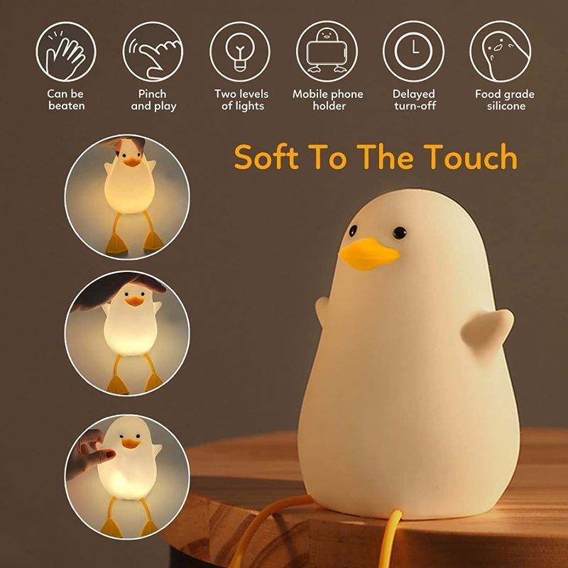 Jumon Bedroom Soft Light Sleeping Bedside Lamp Silicone Pat Table Lamp Mobile Phone Holder Children Duck Small Night Light