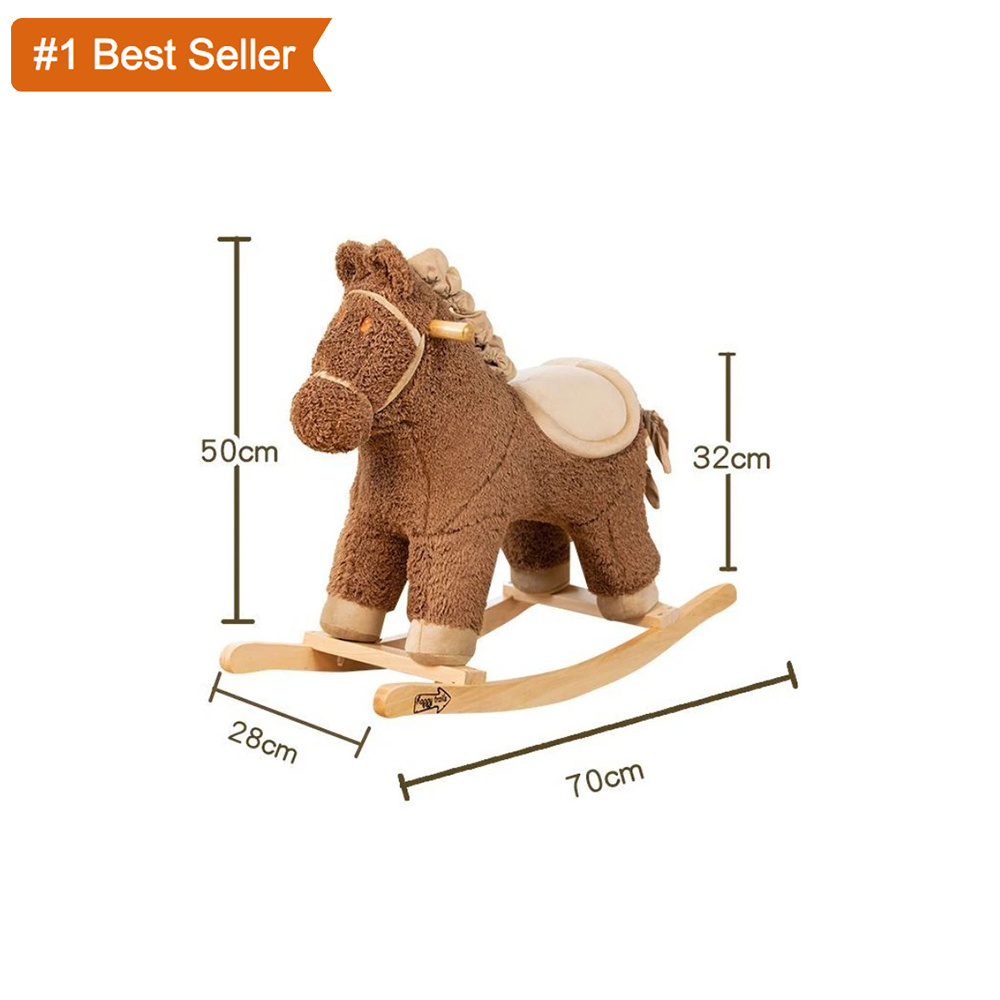 Istaride Baby Rocking Horse Rocking Chair Solid Wood Toys Children's Plush Pony Rocking Horse