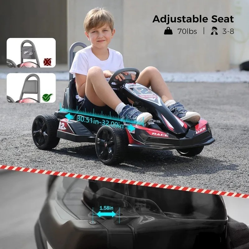 Istaride Ride On Kids Electric Go Karts For Kids Battery Powered Toy Racing Car w/Adjustable Seat Children Ride on Car