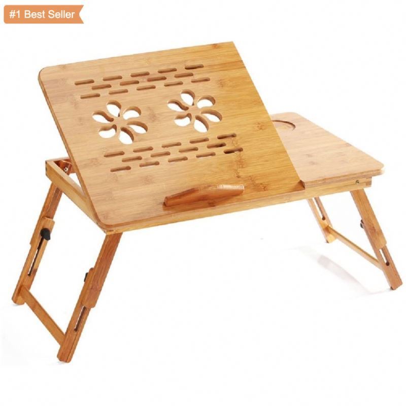 Jumon Bamboo Flower Lap Tray with Adjustable Legs Foldable Breakfast Serving Bed Tray Lap Desk