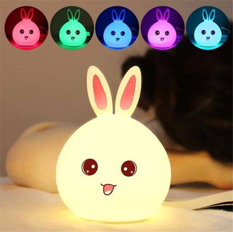 Jumon Rabbit Lamp Children Baby Whale Animal Silicone Bedside Multicolor Touch Sensor Tap LED Battery Opera Night Lights