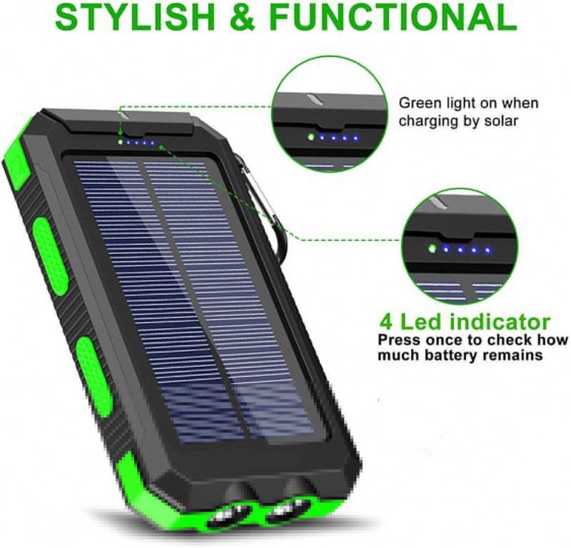 Jumon 10000mAh Portable Charging Powerbank Three Battery Chargeur Solaire Strong LED Light Solar Power Bank