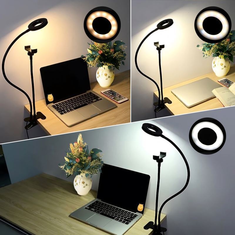 Jumon 2 in 1 Led Selfie Ring Light Desk lamp Selfie Light With Cell Phone Holder dial head 2in1 clip on ring light