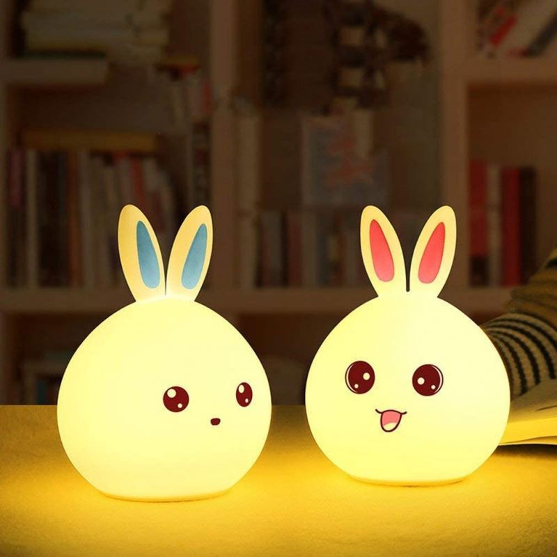 Jumon Rabbit Lamp Children Baby Whale Animal Silicone Bedside Multicolor Touch Sensor Tap LED Battery Opera Night Lights