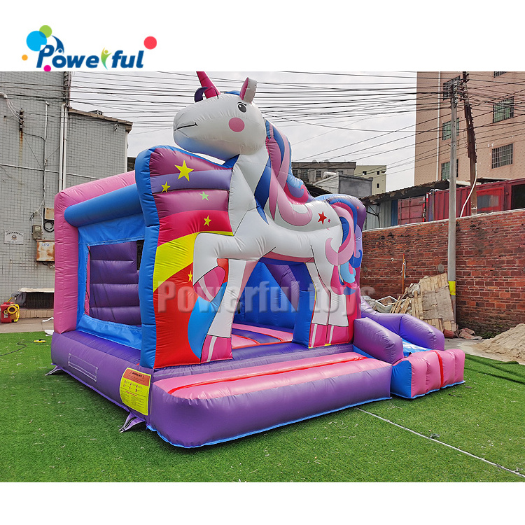 Inflatable bounce house unicorn bouncer with slide carton inflatable castle combo slide with pool for kids and adult