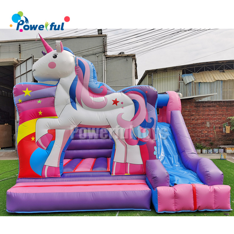 Inflatable bounce house unicorn bouncer with slide carton inflatable castle combo slide with pool for kids and adult