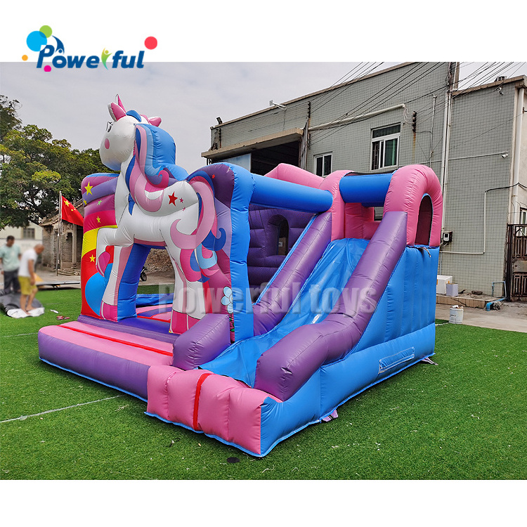 Inflatable bounce house unicorn bouncer with slide carton inflatable castle combo slide with pool for kids and adult