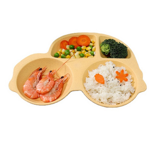 Factory Baby Car Dishes Wheat Straw Plate Suction Tray Antislip Mini Placemat Kids Food Feeding Bowl