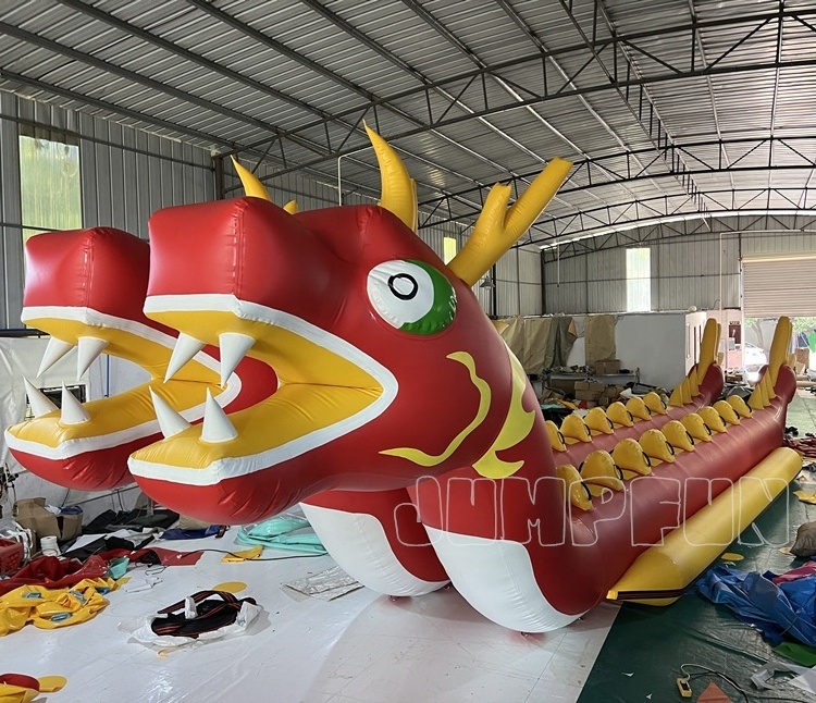 Two head dragon boat 18 seats Giant inflatable dragon ship double lane dragon banana boat