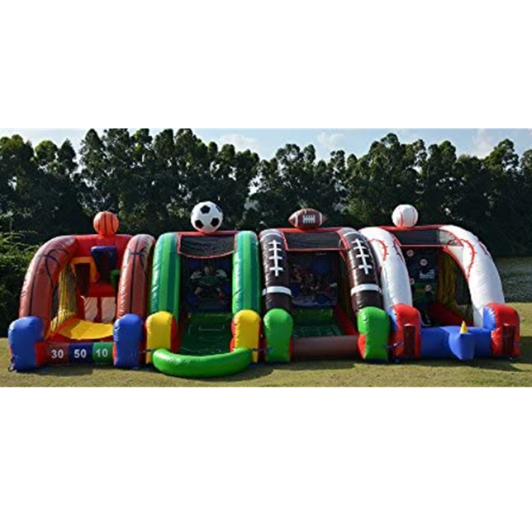 4 separated inflatable football shoot vs inflatable basketball baseball games interactive carnival toys sale