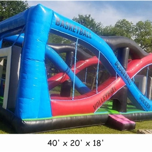 6 in 1 combo inflatable sports arena include volleyball court basketball dodgeball soccer boxing joust games