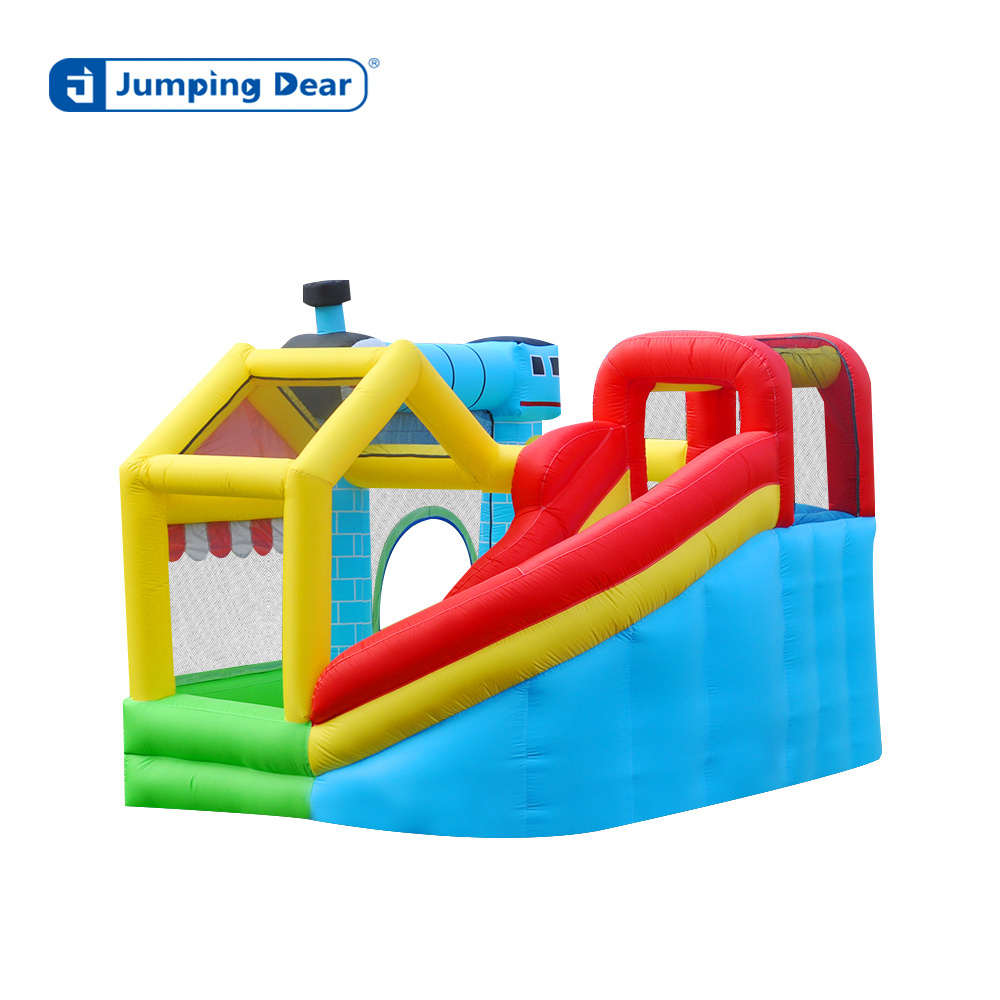 Birthday party commercial inflatable bouncer small train bounce house dry slide combination set castle game house