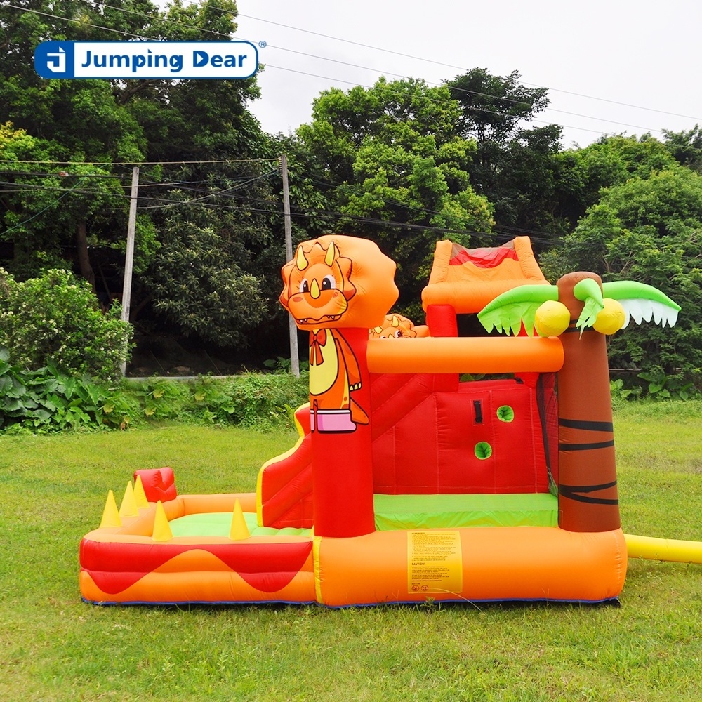 Volcano dinosaur inflatable bounce house dry slide bounce castle with climbing wall flame jumping bed inflatable bounce house