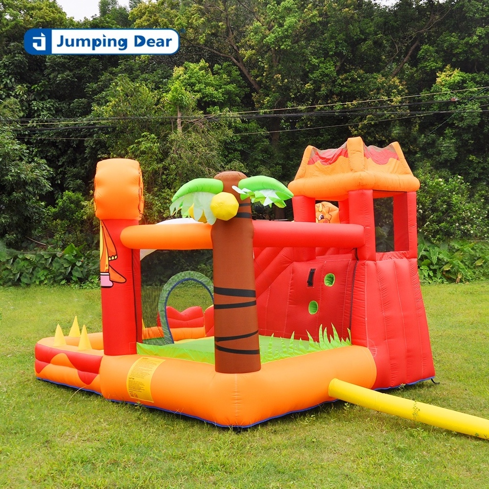 Volcano dinosaur inflatable bounce house dry slide bounce castle with climbing wall flame jumping bed inflatable bounce house