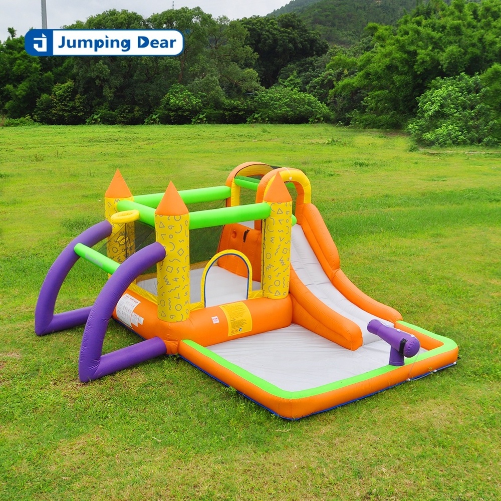 Inflatable diving slide pool water park with water splash function rock climbing wall large pool long water slide