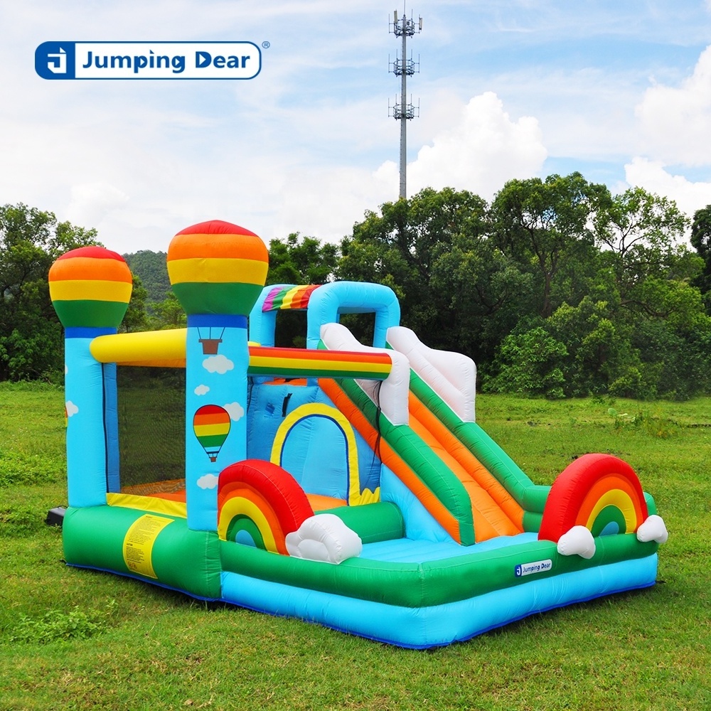 Summer rainbow water slide hot air balloon inflatable bounce house bouncy castle party party amusement park family children jump